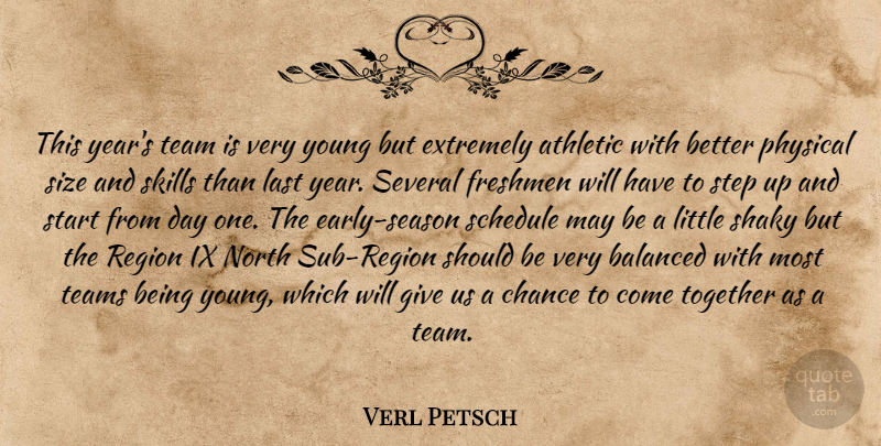Verl Petsch Quote About Athletic, Balanced, Chance, Extremely, Freshmen: This Years Team Is Very...