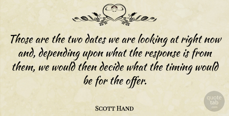 Scott Hand Quote About Dates, Decide, Depending, Looking, Response: Those Are The Two Dates...