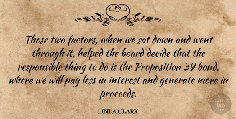 Linda Clark Quote About Board, Decide, Generate, Helped, Interest: Those Two Factors When We...