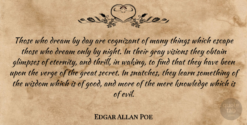 Edgar Allan Poe Quote About Dream, Night, Evil: Those Who Dream By Day...