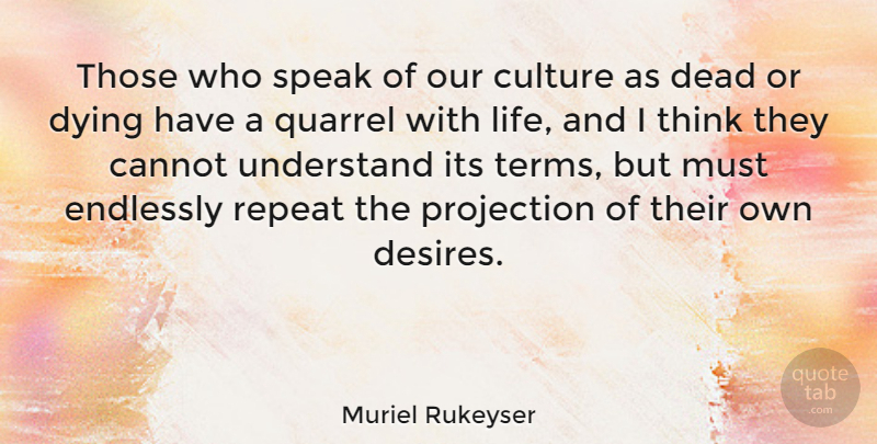 Muriel Rukeyser Quote About Thinking, Dying, Desire: Those Who Speak Of Our...