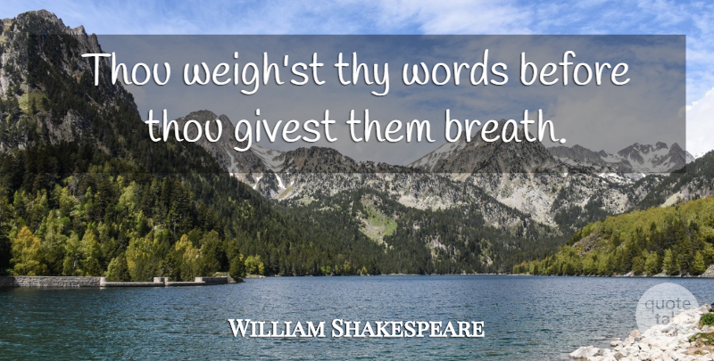 William Shakespeare Quote About Breaths: Thou Weighst Thy Words Before...