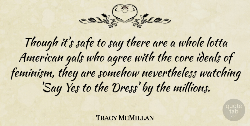 Tracy McMillan Quote About Agree, Core, Ideals, Safe, Somehow: Though Its Safe To Say...