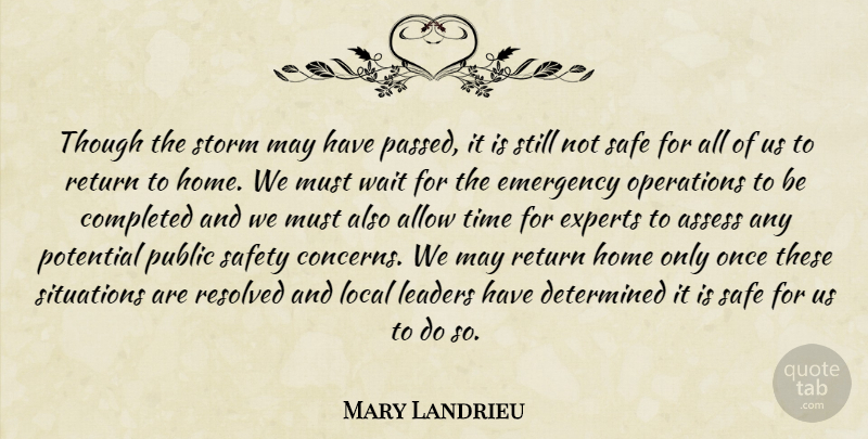Mary Landrieu Quote About Allow, Assess, Completed, Determined, Emergency: Though The Storm May Have...