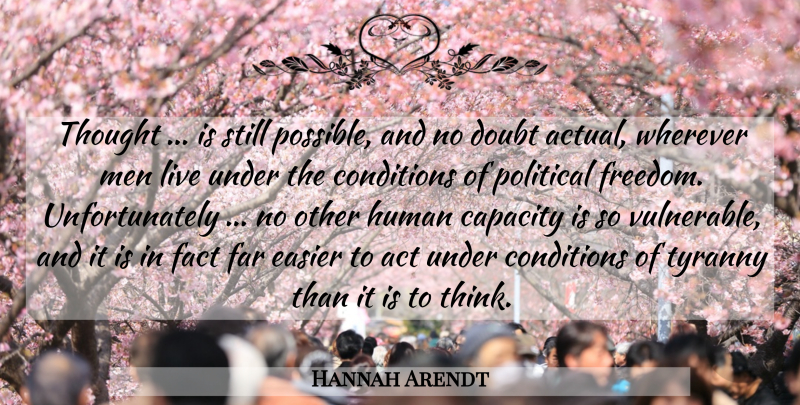 Hannah Arendt Quote About Men, Thinking, Political: Thought Is Still Possible And...