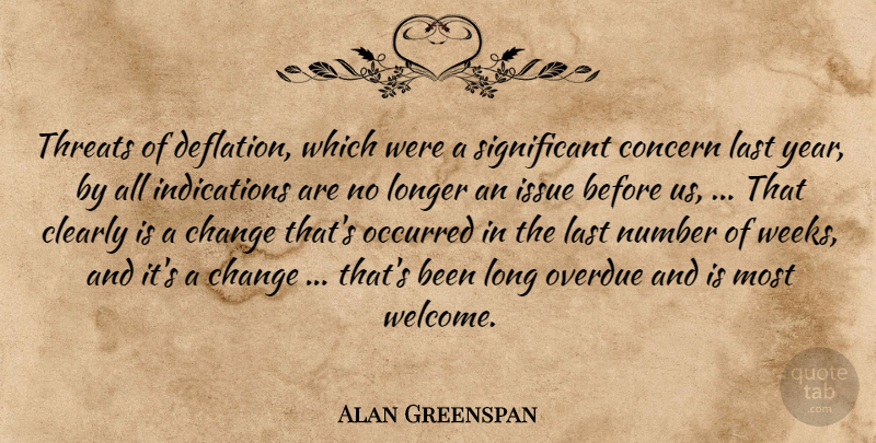 Alan Greenspan Quote About Change, Clearly, Concern, Issue, Last: Threats Of Deflation Which Were...