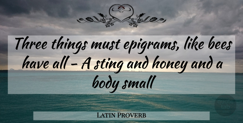 Latin Proverb Quote About Bees, Body, Honey, Small, Sting: Three Things Must Epigrams Like...