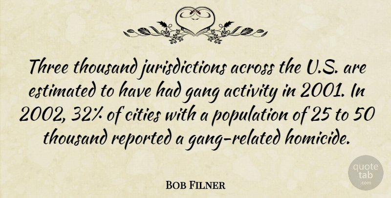 Bob Filner Quote About Across, Activity, Cities, Estimated, Reported: Three Thousand Jurisdictions Across The...
