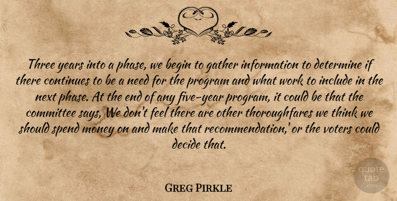 Greg Pirkle Quote About Begin, Committee, Continues, Decide, Determine: Three Years Into A Phase...