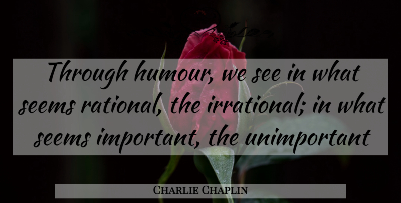 Charlie Chaplin Quote About Important, Humour, Irrational: Through Humour We See In...
