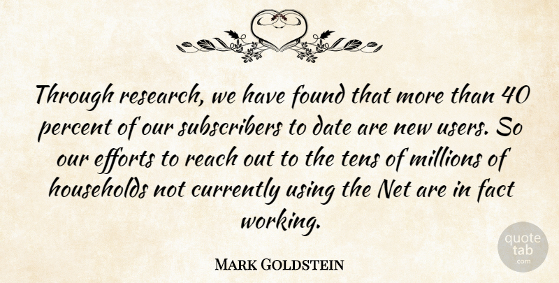 Mark Goldstein Quote About Currently, Date, Efforts, Fact, Found: Through Research We Have Found...