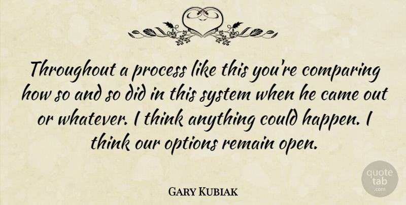 Gary Kubiak Quote About Came, Comparing, Options, Process, Remain: Throughout A Process Like This...