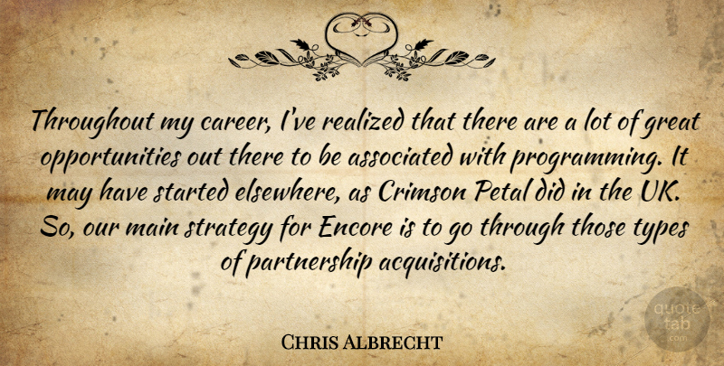 Chris Albrecht Quote About Opportunity, Careers, May: Throughout My Career Ive Realized...