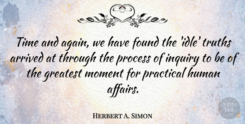 Herbert A. Simon Quote About Arrived, Found, Human, Inquiry, Practical: Time And Again We Have...