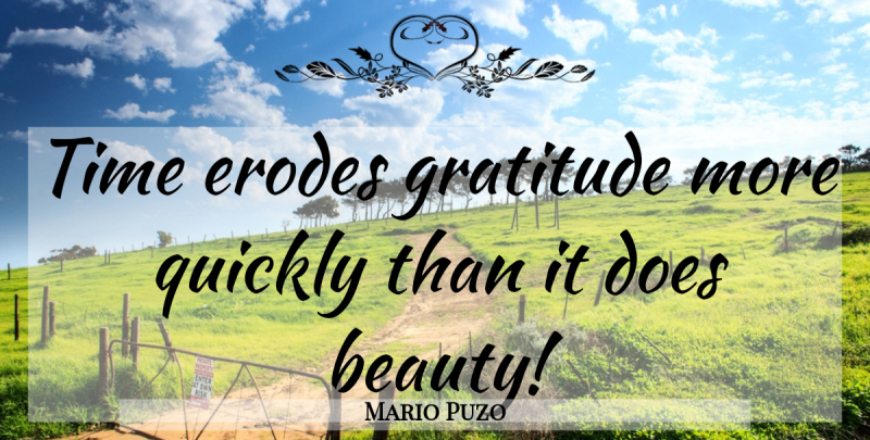 Mario Puzo Quote About Gratitude, Erode, Doe: Time Erodes Gratitude More Quickly...