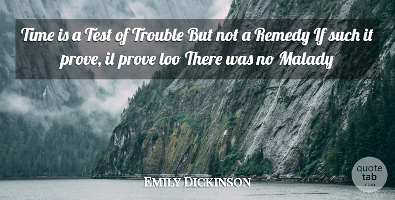Emily Dickinson Quote About Malady, Prove, Remedy, Test, Time: Time Is A Test Of...