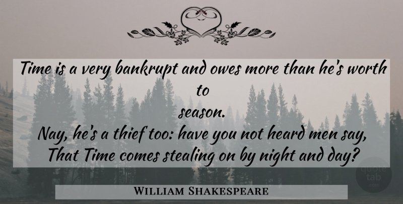 William Shakespeare Quote About Time, Night, Men: Time Is A Very Bankrupt...