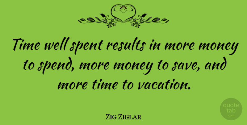 Zig Ziglar Quote About Vacation, More Time, More Money: Time Well Spent Results In...