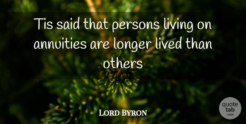 Lord Byron Quote About Said, Persons, Living On: Tis Said That Persons Living...