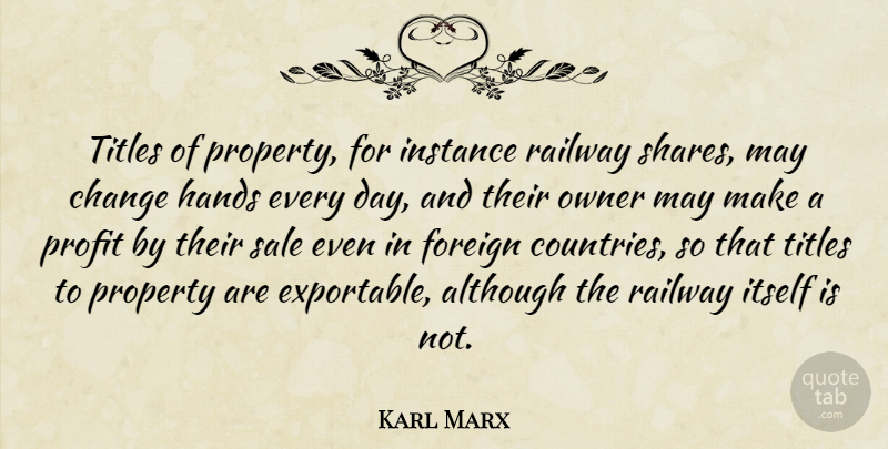 Karl Marx Quote About Country, Hands, Titles: Titles Of Property For Instance...