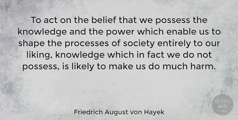 Friedrich August von Hayek Quote About Liberty, Shapes, Facts: To Act On The Belief...