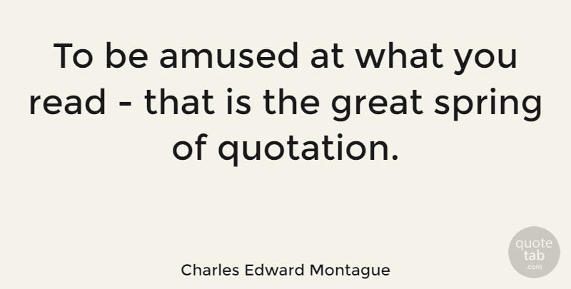 Charles Edward Montague Quote About Amused, Great: To Be Amused At What...