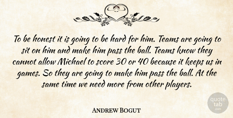 Andrew Bogut Quote About Allow, Cannot, Hard, Honest, Keeps: To Be Honest It Is...