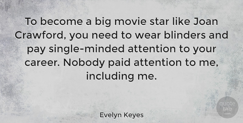 Evelyn Keyes Quote About Blinders, Including, Joan, Nobody, Paid: To Become A Big Movie...