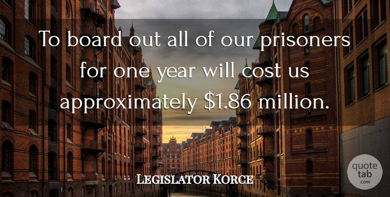 Legislator Korce Quote About Board, Cost, Prisoners, Year: To Board Out All Of...