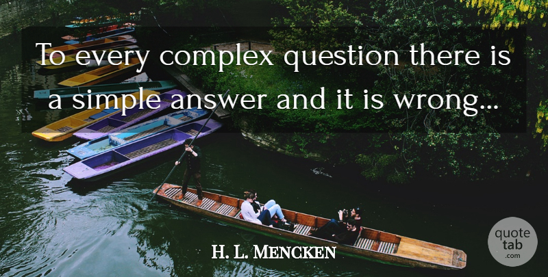 H. L. Mencken Quote About Simple, Thinking, Answers: To Every Complex Question There...