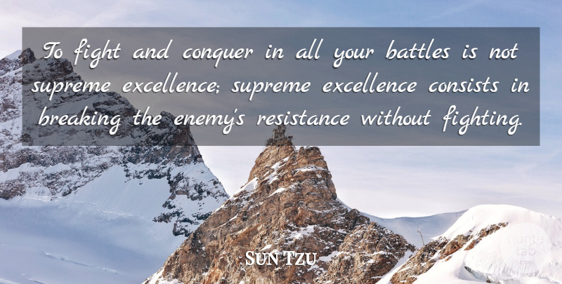 Sun Tzu Quote About Battles, Breaking, Conquer, Conquest, Consists: To Fight And Conquer In...