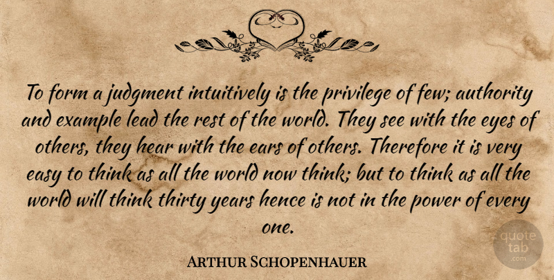 Arthur Schopenhauer Quote About Eye, Thinking, Years: To Form A Judgment Intuitively...