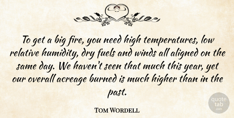 Tom Wordell Quote About Aligned, Burned, Dry, Fire, Fuels: To Get A Big Fire...