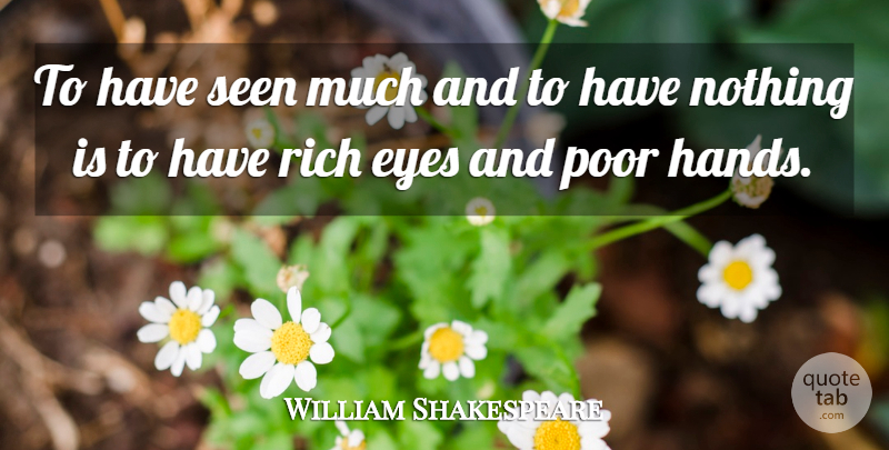 William Shakespeare Quote About Eye, Hands, Rich: To Have Seen Much And...