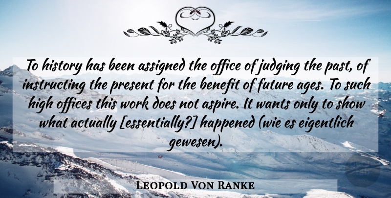 Leopold Von Ranke Quote About Past, Judging, Office: To History Has Been Assigned...
