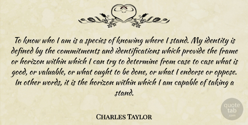 Charles Taylor Quote About Commitment, Who I Am, Knowing: To Know Who I Am...