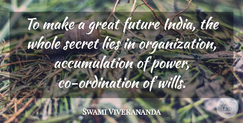 Swami Vivekananda Quote About Lying, Organization, Secret: To Make A Great Future...