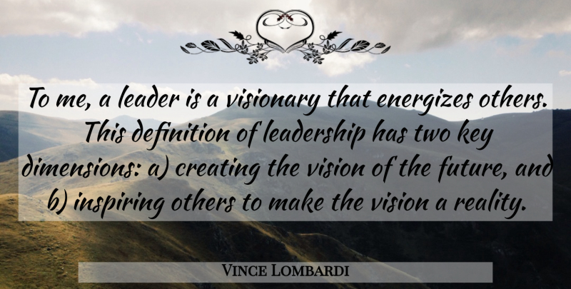 Vince Lombardi Quote About Reality, Visions Of The Future, Two: To Me A Leader Is...