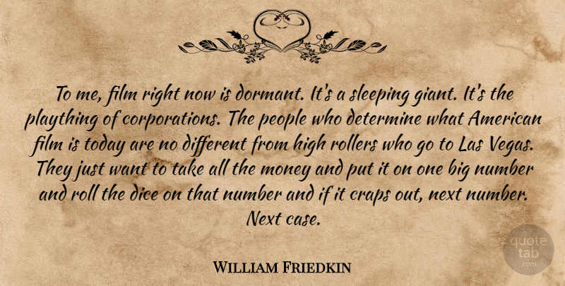 William Friedkin Quote About Determine, Dice, High, Money, Next: To Me Film Right Now...