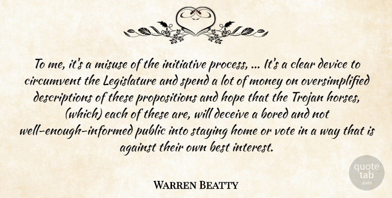 Warren Beatty Quote About Against, Best, Bored, Clear, Deceive: To Me Its A Misuse...