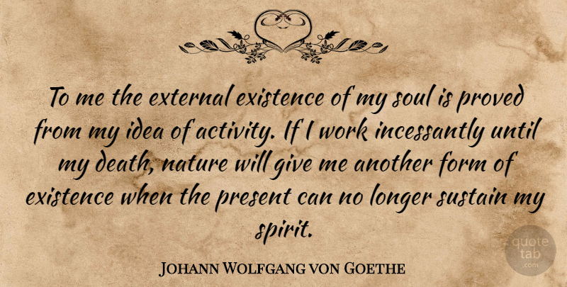 Johann Wolfgang von Goethe Quote About Ideas, Giving, Soul: To Me The External Existence...