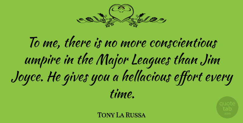 Tony La Russa Quote About Umpires, Giving, League: To Me There Is No...