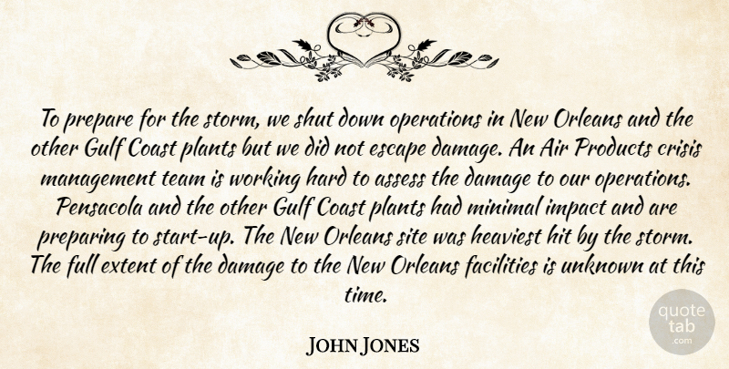 John Jones Quote About Air, Assess, Coast, Crisis, Damage: To Prepare For The Storm...