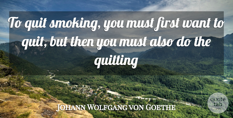 Johann Wolfgang von Goethe Quote About Encouragement, Smoking, Want: To Quit Smoking You Must...