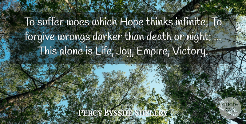 Percy Bysshe Shelley Quote About Forgiveness, Night, Thinking: To Suffer Woes Which Hope...