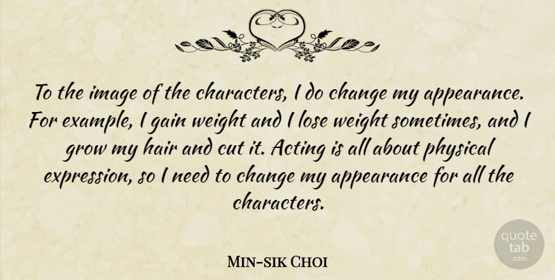 Min-sik Choi Quote About Appearance, Change, Cut, Gain, Grow: To The Image Of The...
