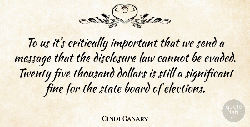 Cindi Canary Quote About Board, Cannot, Critically, Disclosure, Dollars: To Us Its Critically Important...