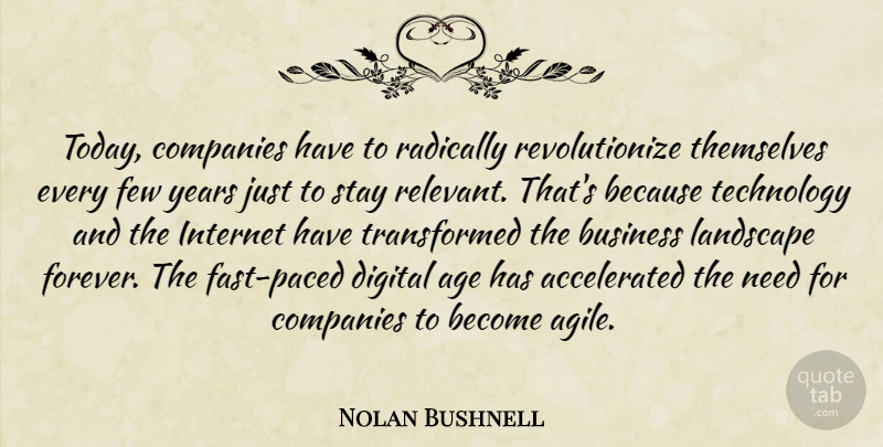 Nolan Bushnell Quote About Technology, Years, Forever: Today Companies Have To Radically...