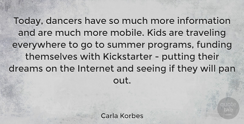 Carla Korbes Quote About Dancers, Dreams, Everywhere, Funding, Information: Today Dancers Have So Much...