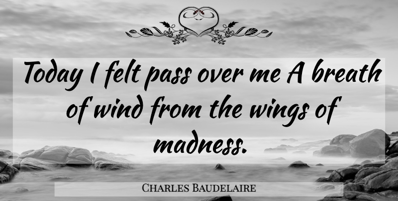 Charles Baudelaire Quote About Wind, Wings, Insanity: Today I Felt Pass Over...